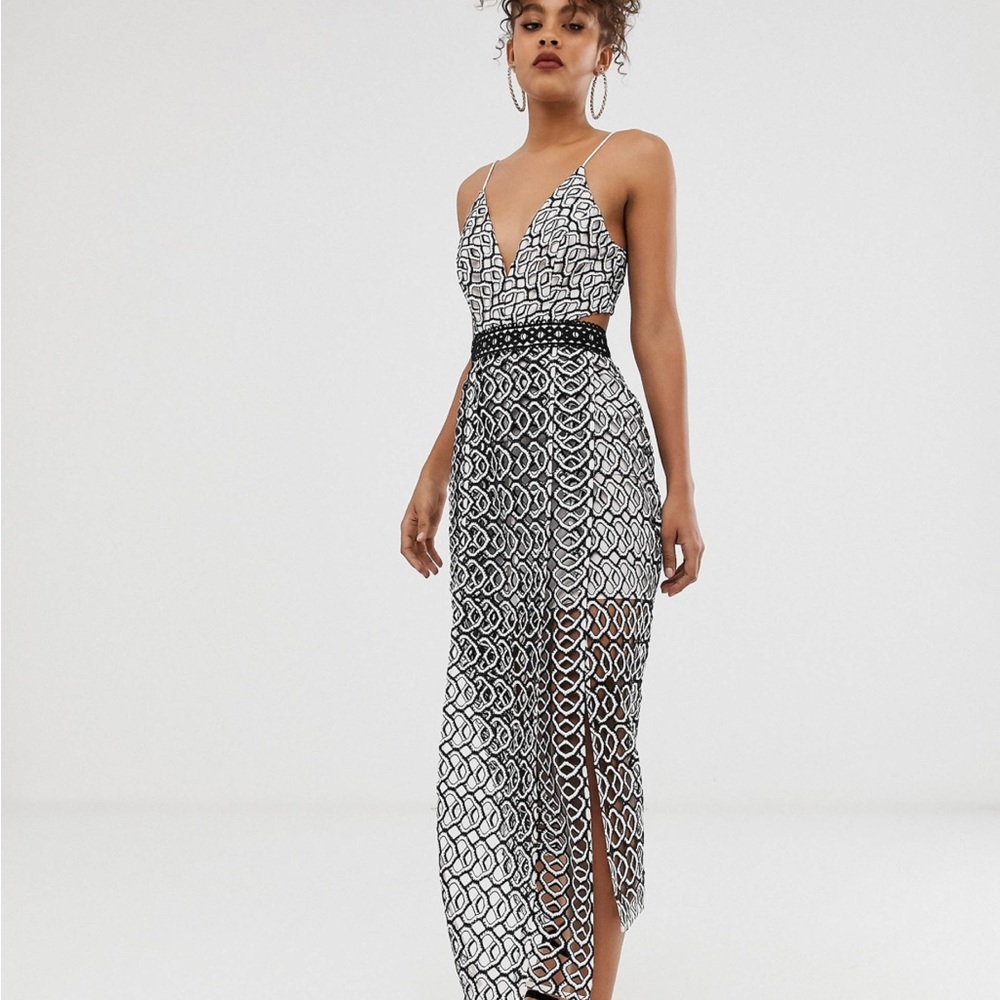 Asos tall maxi size 2 new with tags lace black and white cut outs
